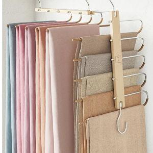 MORALVE Pants Hangers Space Saving - 2 Pack European Beechwood Scarf and Jean Hangers - Closet Organizer and Space Saver Pant Rack, Leggings Hanger, and Scarf Holder with 360° Swivel Hook