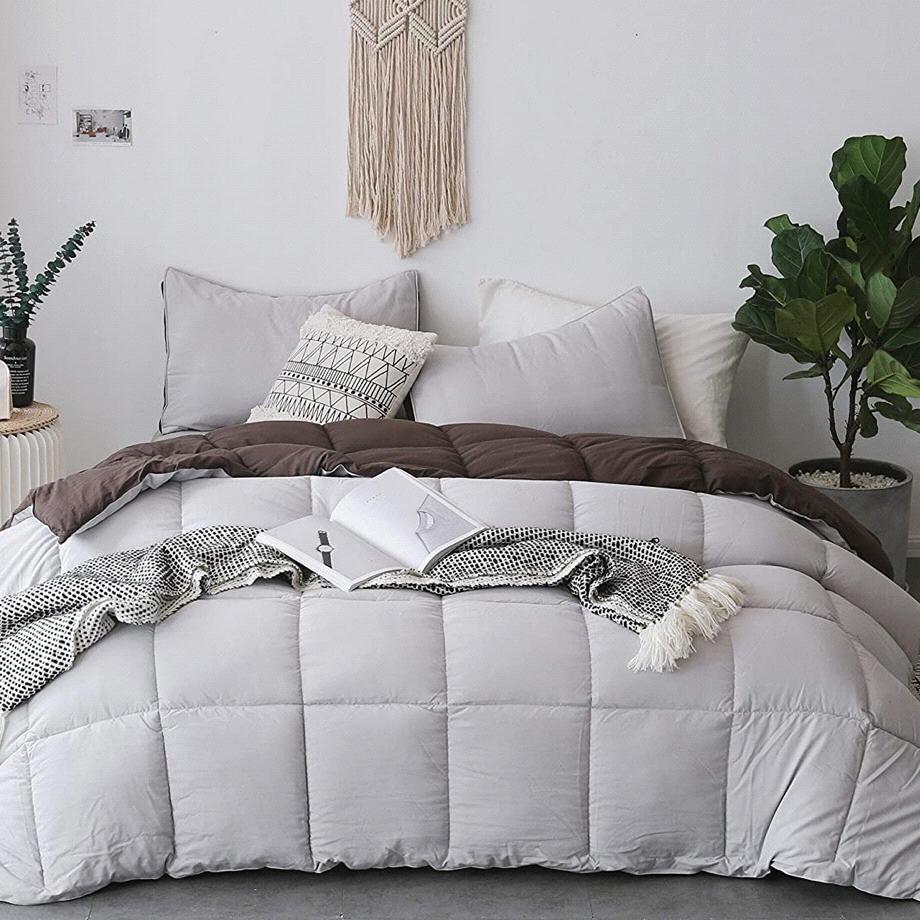 KASENTEX All Season Down Alternative Quilted Comforter Set - Hypoallergenic Duvet Insert - Machine Washable (Rose/Beige, King Set)
