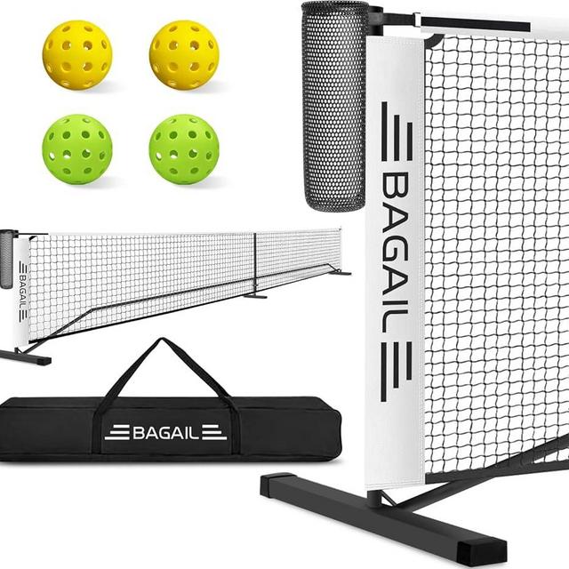 BAGAIL Portable Pickleball Net Set, 22 FT Regulation Size Pickle Ball Net with Ball Collector, Carry Bag, Easy Setup for Outdoor Indoor Driveway - Red