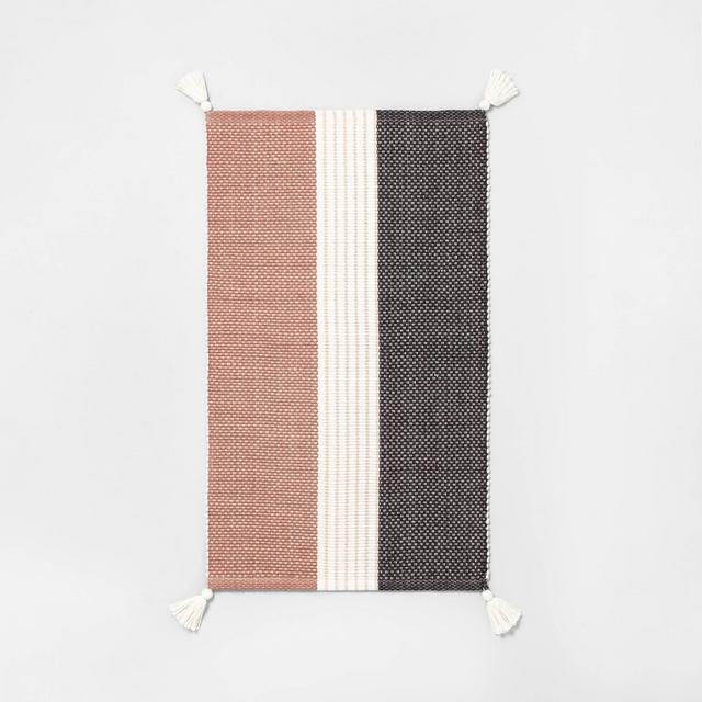 20" x 32" Stripe Bath Rug with Tassels - Hearth & Hand™ with Magnolia