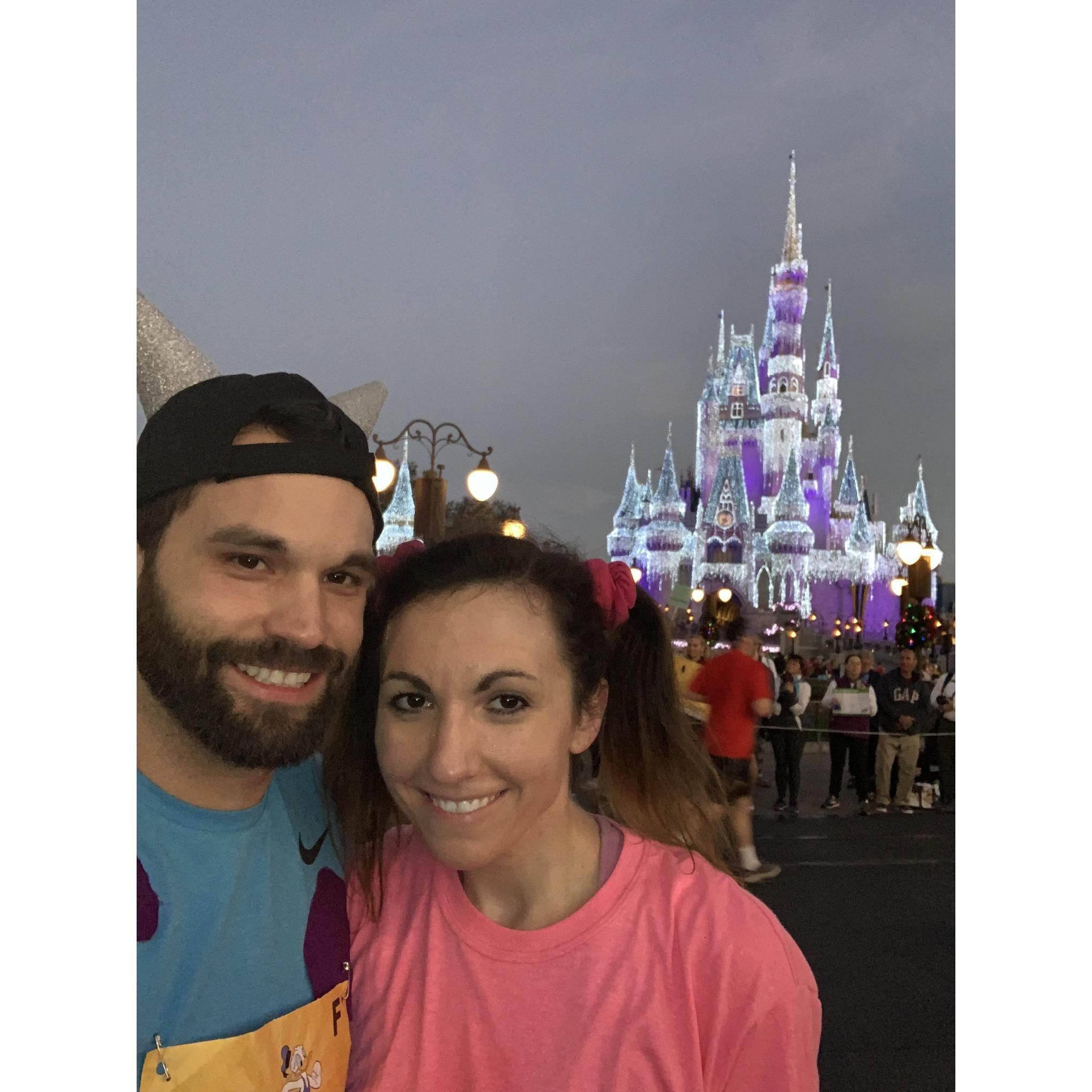 Boo & Sully midway through a half marathon at Disneyworld!