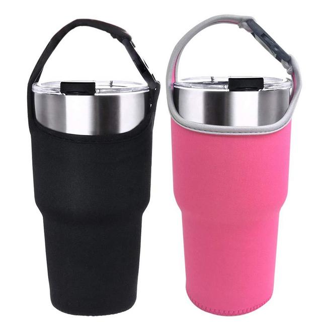 2 Pack Tumbler Carrier Holder Pouch for All 30oz Stainless Steel Travel Insulated Coffee Mug,DanziX Neoprene Sleeve with Carrying Handle,Fit for YETI Rambler Ozark Trail Rtic and More-Black,Rosy