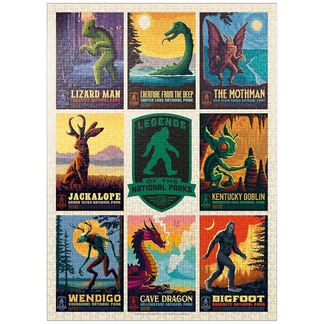 MyPuzzle Legends of The National Parks: Multi-Image Print - Edition 1, Vintage Poster - Premium 1000 Piece Jigsaw Puzzle for Adults