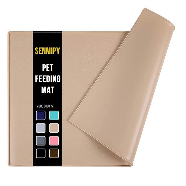 Senmipy Silicone Dog Food Mat - Waterproof Dog Bowl Mats for Food and Water Bowls, Raised Edges Non-Slip Cat Food Mat, BPA Free Pet Mats for Dog Bowls