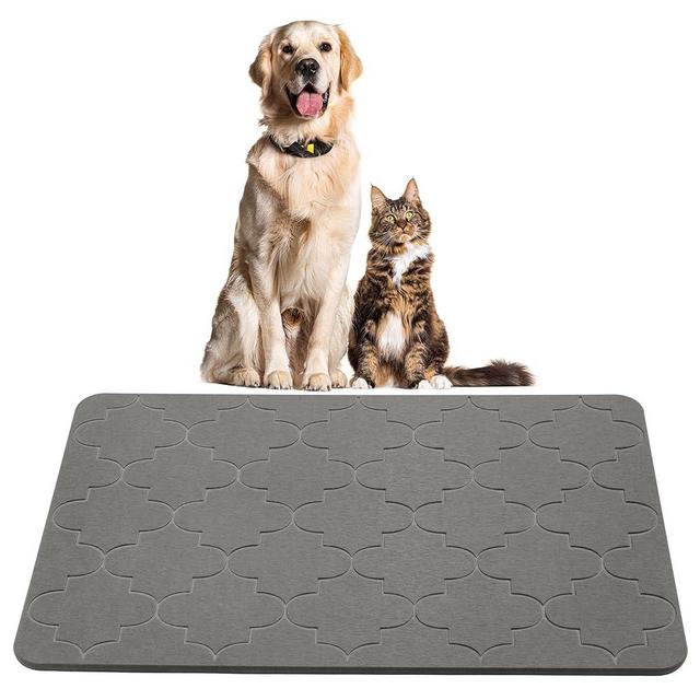 Stone Pet Feeding Mat Super Absorbent Diatomite Cat Dog Bowl Mat For Food and Water Quick Dry Non-Slip Diatomaceous Earth Water Absorbing Drying Floor Stone Mats for Messy Drinkers (23.6 x 15.35 Grey)