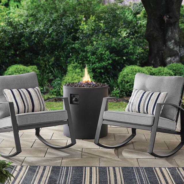 Mainstays Asher Springs 2-Piece Steel Cushioned Rocking Chair Set Grey Olefin fabric