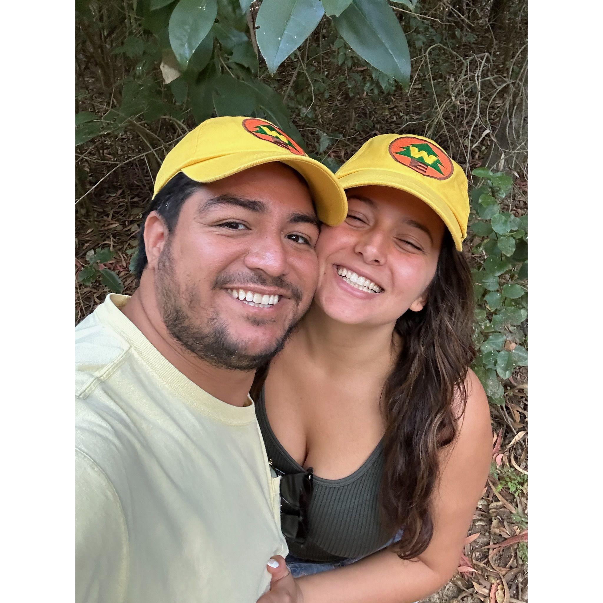 A fun hike in our matching hats