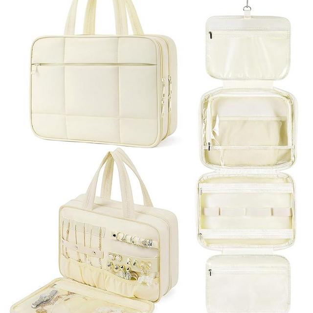 Telena Travel Toiletry Bag with Jewelry Organizer for Women, Puffy Hanging Makeup Bag Lightweight Cosmetic Bag Organizer for Travel Essentials