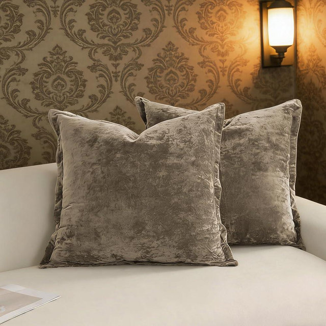 LR Rocaloca Greek Velvet Euro Sham Covers Set of 2 26x26 Luxury Soft Solid Pillow Covers for Living Room Bedroom Yard,Brown