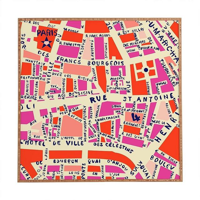 Deny Designs Holli Zollinger Paris Map Pink Framed Wall Art, Large