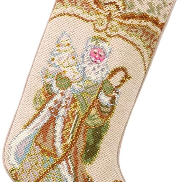 Peking Handicraft 31GY259MC 31GY259MC Santa with Christmas Tree Needlepoint Stocking, 11x18