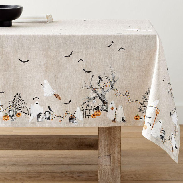 Scary Squad Oilcloth Table Cloth - Flax