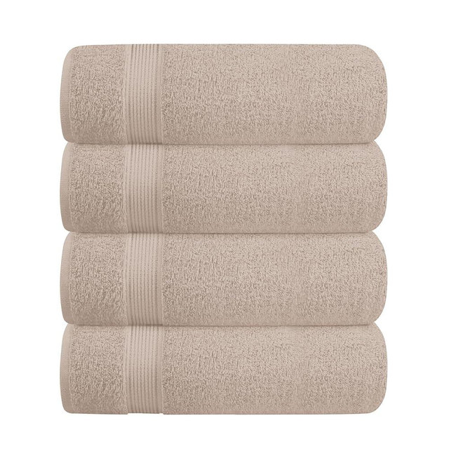 BELZZI Home Ultra Soft 4 Pack Oversized Bath Towel Set 27x54, Cotton Compact Bath Towels, Highly Absorbant Eco-Friendly Quickdry & Lightweight Towel, Ideal for Gym Travel Camp Pool - Tan