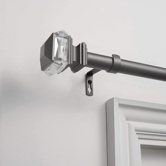 Exclusive Home Marquise 1" Curtain Rod and Coordinating Finial Set, Gunmetal, Adjustable 36"-72"