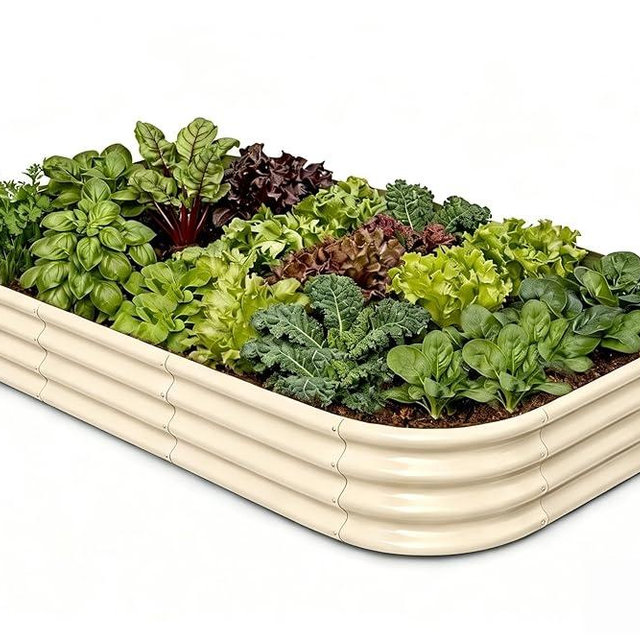 Annoell Galvanized Raised Garden Bed 10x2x1 | 8x4x1 ft, 12" Tall Metal Planter Box for Outdoor Plants, Modular Raised Flower Bed with Rust Resistant Coating, Long Planter for Vegetable - Sand Beige