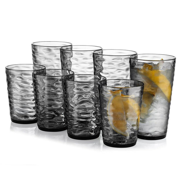 ZAINCA 14-ounce and 20-ounce Plastic Tumblers, Acrylic Drinking Glasses, set of 8 Gray Reusable Plastic Cups, Stackable, BPA-Free, Shatter-Proof, Dishwasher-Safe