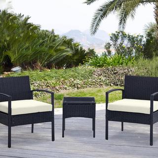 Noli Steel Rattan 3-Piece Patio Conversation Set