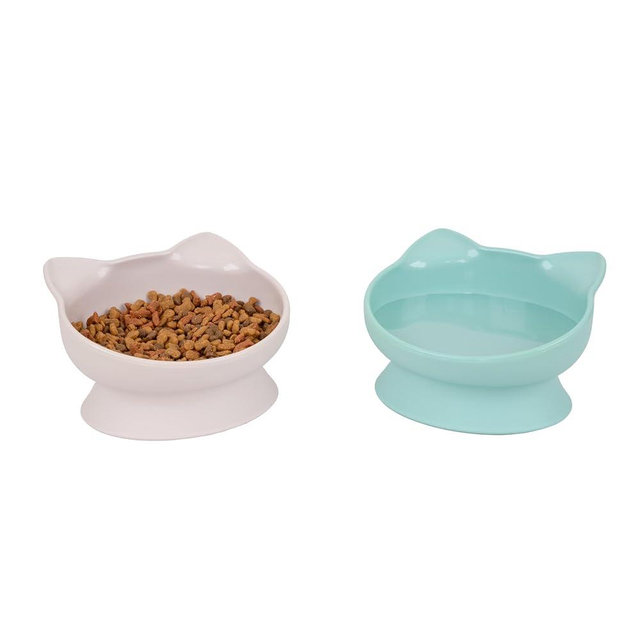 Kitty City Elevated Cat Bowls (Set of 2), Whisker-Friendly Raised Cat Food & Water Dishes, Modern Pedestal Design, Dishwasher Safe, 10.8 oz Each – Pink & Teal