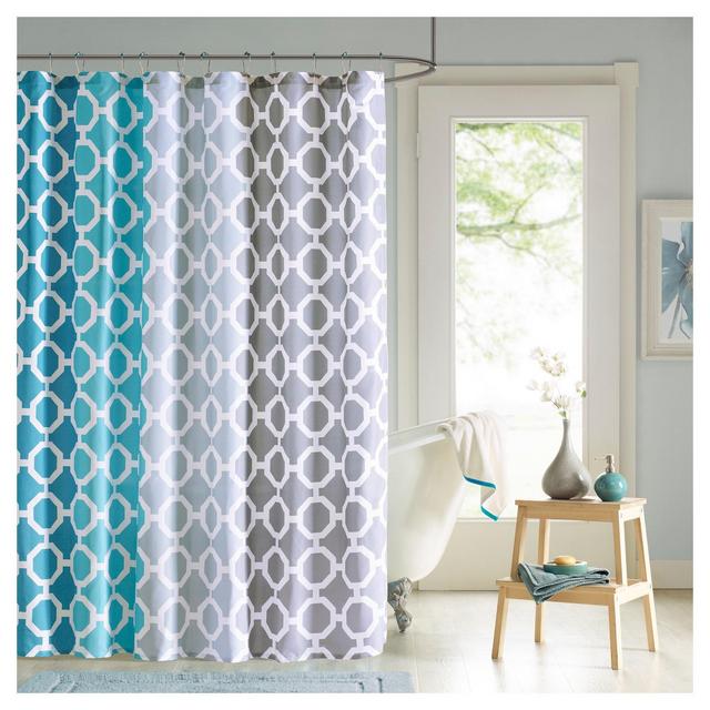 72"x72" Shower Curtain and Hook Set Teal/White