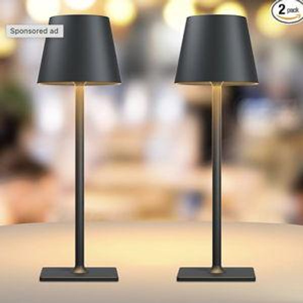 2 Pack Rechargeable Table Lamps,Cordless Lamp in Black with 6000mAh Battery Operated, Portable Indoor/Outdoor Table Lamp for Patio Restaurant Home Dinner Dining Kitchen,Waterproof & Wireless