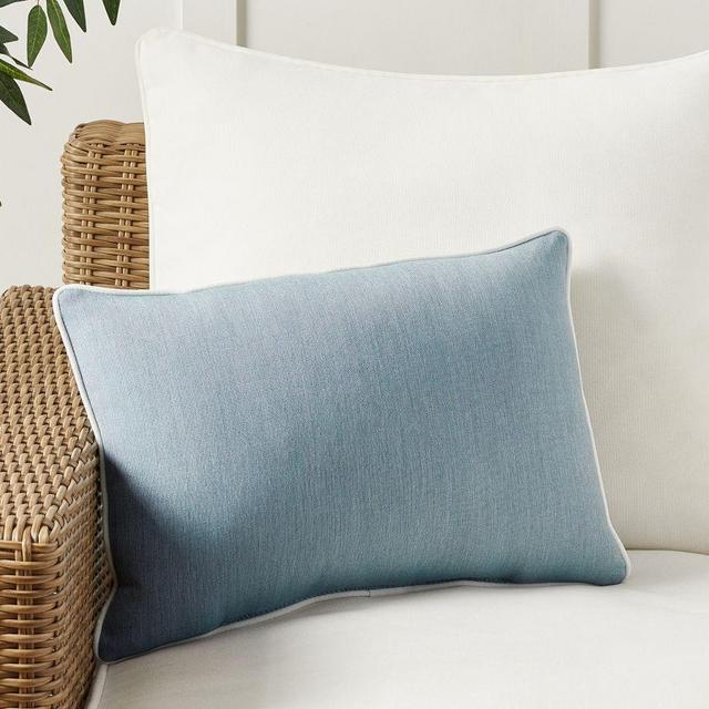 SunbrellaÂ® Contrast Piped Solid Outdoor Pillow, Chambray, 14" x 20"