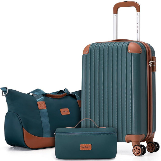 Cosbarn Carry On Luggage Sets 3 Piece, 20 Inch Luggage 22x14x9 Airline Approved with Wheels and TSA Lock, ABS Lightweight Hardshell Travel Suitcase Set with Duffel Bag Travel Bag for Men Women