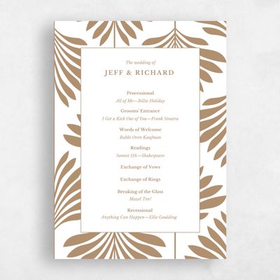 Metallic Bronze, Brown Wedding Program - Mantova Letterpress