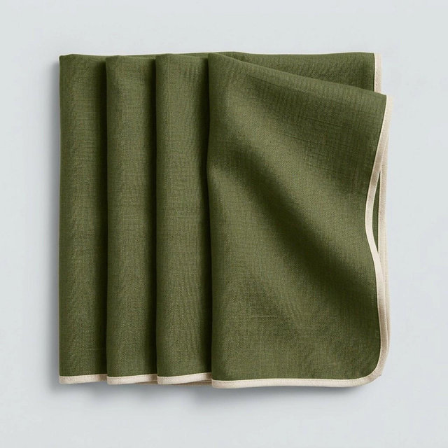 Solino Home Linen Olive Dinner Napkins Set of 4, 20 x 20 Inches - Kensington