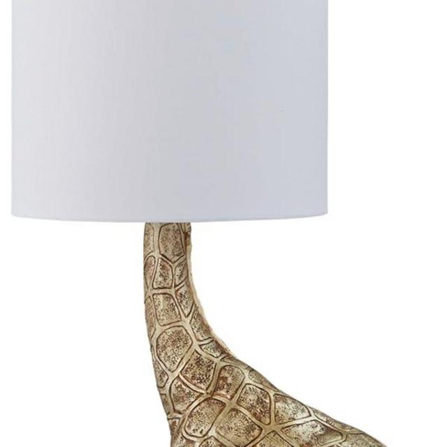 Signature Design by Ashley Ferrison Contemporary Polyresin Giraffe Table Lamp with On-Off Switch, Metallic & White