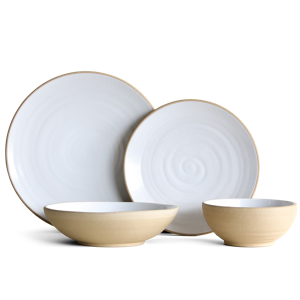 Jono Pandolfi Coupe 4-Piece Place Setting in Toasted | White
