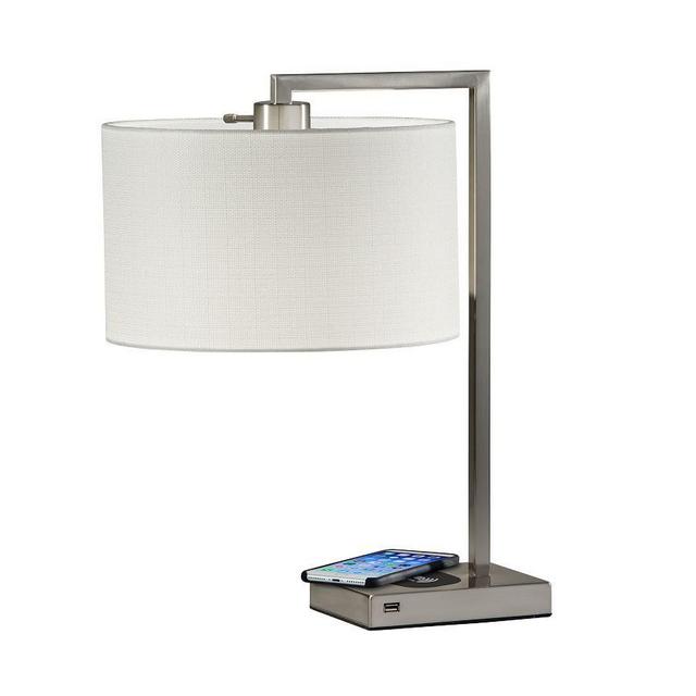 Stonewall PB Charge Table Lamp, Brushed Steel