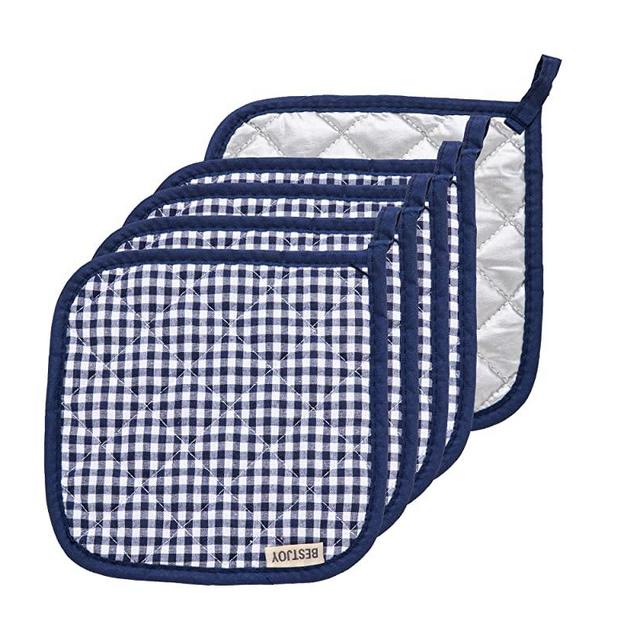 bestjoy 5 PCS Pot Holders for Kitchen, Cotton Potholers with Great Heat Resistance, Hot Pads, Trivets for Cooking and Baking Blue