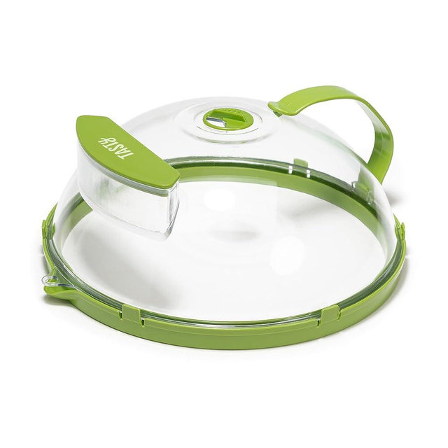 Tasty Microwave Splatter Cover with Built in Water Steamer & Reservoir, Fits Plates up to 9", Helps Retain Moisture and Taste, Keeps Microwave Clean, Dishwasher Safe