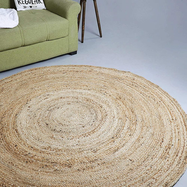 Jute Braided Rug, 4' Round Natural, Hand Woven Reversible Rugs for Kitchen Living Room Entryway, 4 Feet Round
