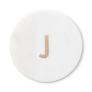 Marble & Copper Monogram Coasters, Set of 4, J
