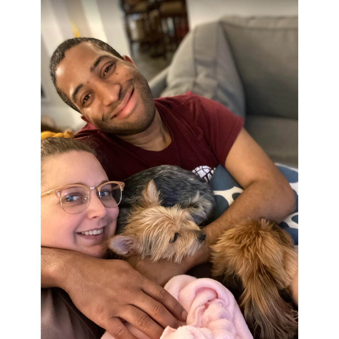 Family Portrait! Our two dogs, Kingsley and Allie are our children!