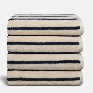 Super-Plush 4-Piece Bath Towel Bundle - Striped Midnight Navy
