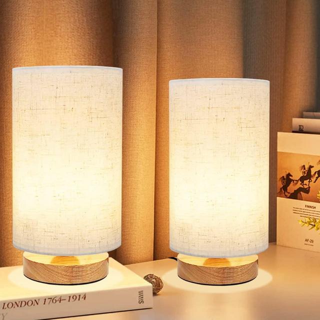 UCHENTON Minimalist Table Lamps Set of 2 for Bedrooms Round Fabric Linen Shade Reading Desk Lamp for Kids Room Nightstand Lamp Set for Living Room, Office, College Dorm