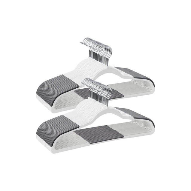 SONGMICS Clothes Hangers, Pack of 50 Plastic Coat Hangers, Non-Slip, 0.2 Inches Thick White and Gray