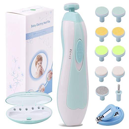 Baby Nail File Electric Nail Trimmer Manicure Set with Nail Clippers, Toes Fingernails Care Trim Polish Grooming Kit Safe for Infant Toddler Kids or Women, LED Light...