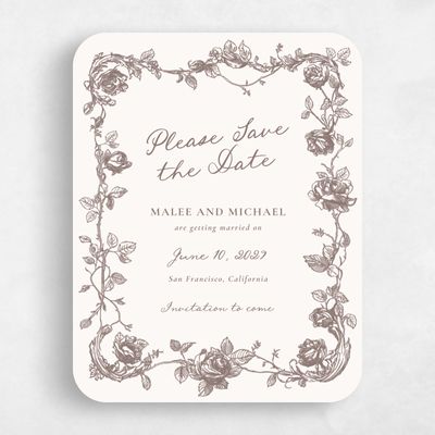 Beige Rounded Wedding Save the Date - Spina Portrait