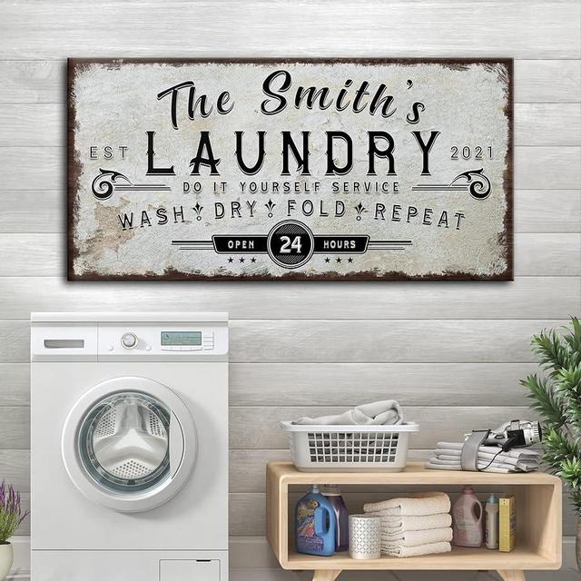 Tailored Canvases Personalized Laundry Sign - Large Canvas Wall Art Decor and Accessories for Laundry Room, Business and Farmhouse - Rustic Wall Decoration, Family Name Do It Yourself Service, 20"x10"