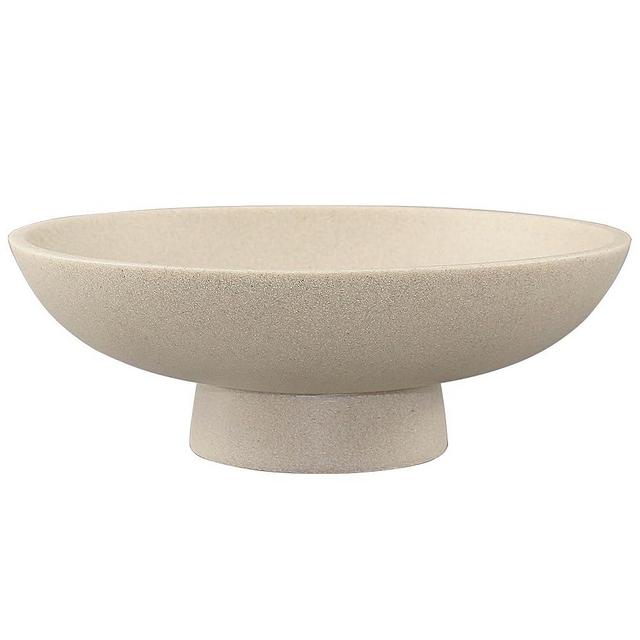 LIN CHUAN Modern Resin Pedestal Bowl – Large Fruit Bowl for Kitchen Counter, Catch All Tray for Entryway Table, Stylish Key Bowl & Dining Centerpiece, Beige