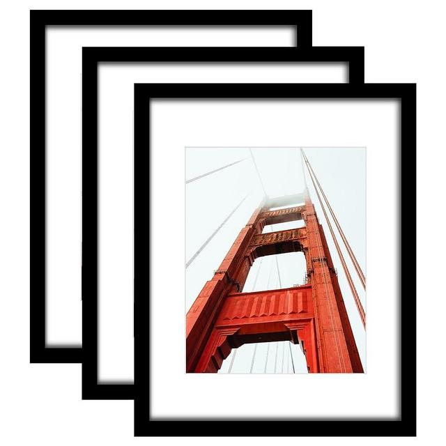 Wiscet 11x14 Picture Frame Set of 3, Display Pictures 8x10 with Mat or 11x14 Without Mat, Photo Frame for Wall Mounting or Tabletop Display, Black