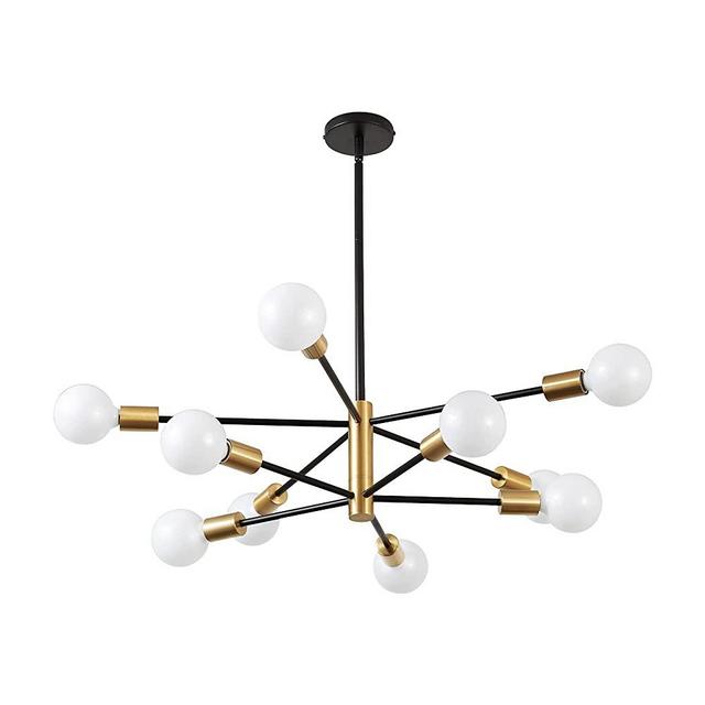 Modern Sputnik Chandelier,KAISITE Black and Gold Chandelier,Mid Century Pendant Light LED Pendant Lighting Gold Chandeliers Ceiling Light Fixture for Kitchen Dining Room Living Room Bedroom.10-Lights