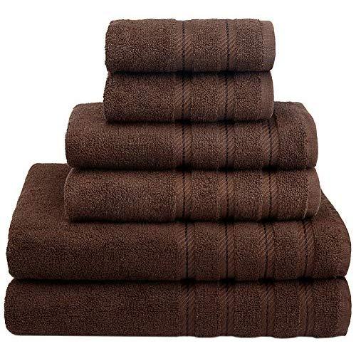 American Soft Linen 6-Piece 100% Turkish Genuine Cotton Premium & Luxury Towel Set for Bathroom & Kitchen, 2 Bath Towels, 2 Hand Towels & 2 Washcloths [Worth $72.95] - Chocolate Brown