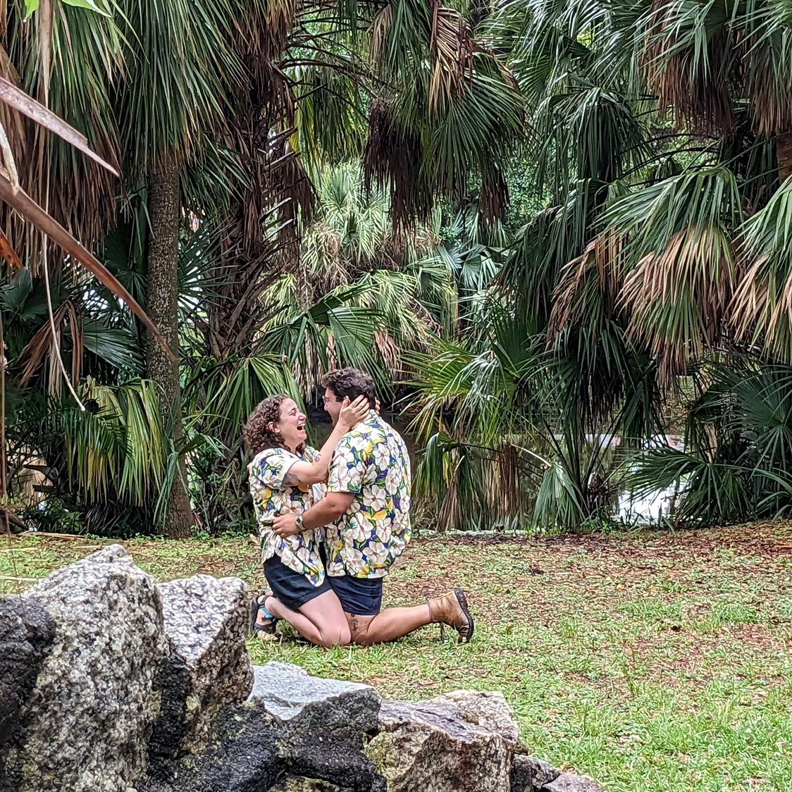 Our engagement - 05.06.23!! We were planning to wear matching Jazz Fest shirts to the fest and Grace suggested wearing the shirts Saturday. Sam went along with it knowing what was about to happen!