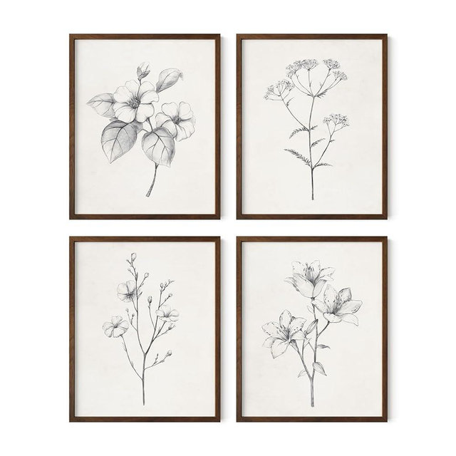HAUS AND HUES Framed Vintage Botanical Prints - Set of 4 Framed Farmhouse Bedroom Wall Decor, Rustic Art for Bathroom, Farmhouse Decor Pictures for Living Room, Boho Decor (8x10, Framed Walnut)