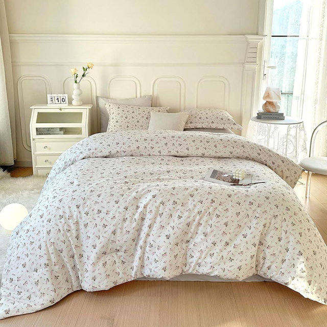 EAVD Reversible Pink Floral Comforter Set King White Soft Washed Microfiber Bedding Comforter Set with 2 Pillowcases Chic Vintage Garden Floral Botanical Comforter Set