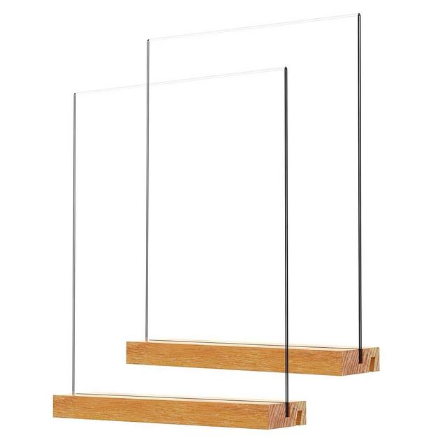 JDEA Acrylic Sign Holder with Wood Base 8.5x11 Inch Vertical and Slant Displays (2 Pack 8.5*11")